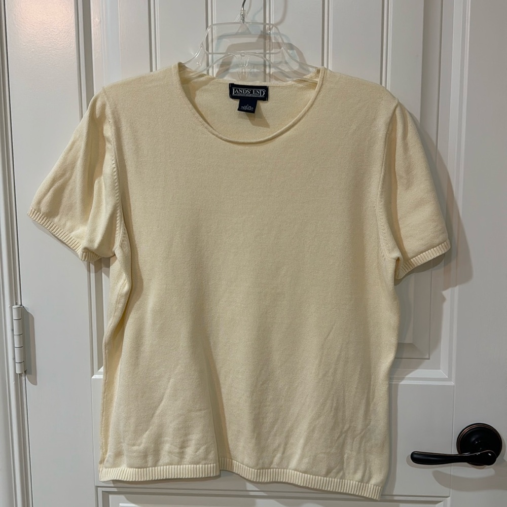 Land’s End short sleeve cotton sweater, large, ivory.